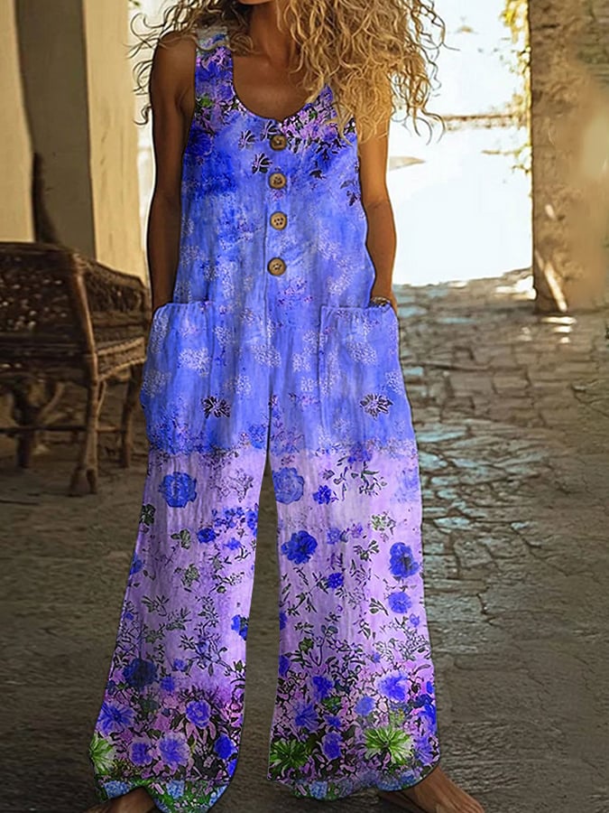 Női lezser vintage virágmintás patchwork overál