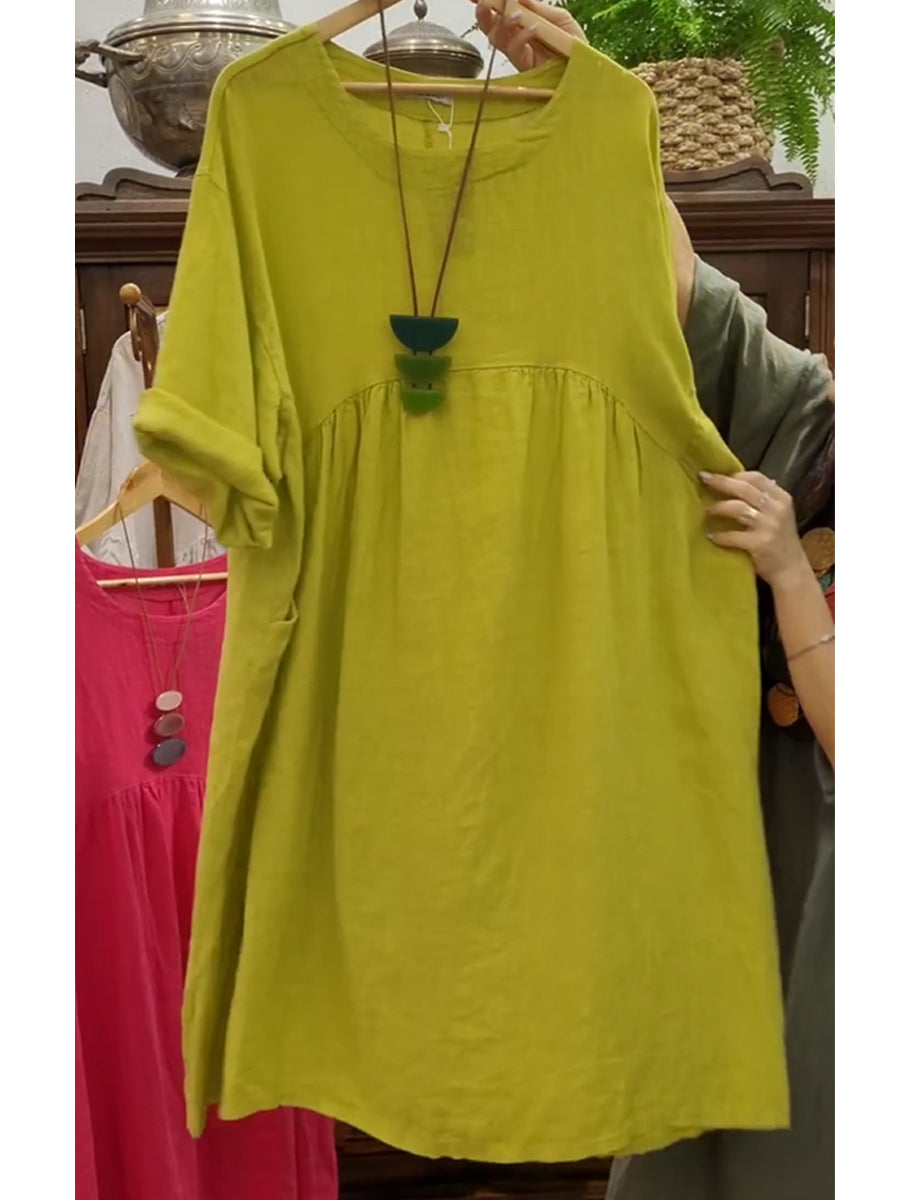 Női pamut és lenvászon zsebes ruha