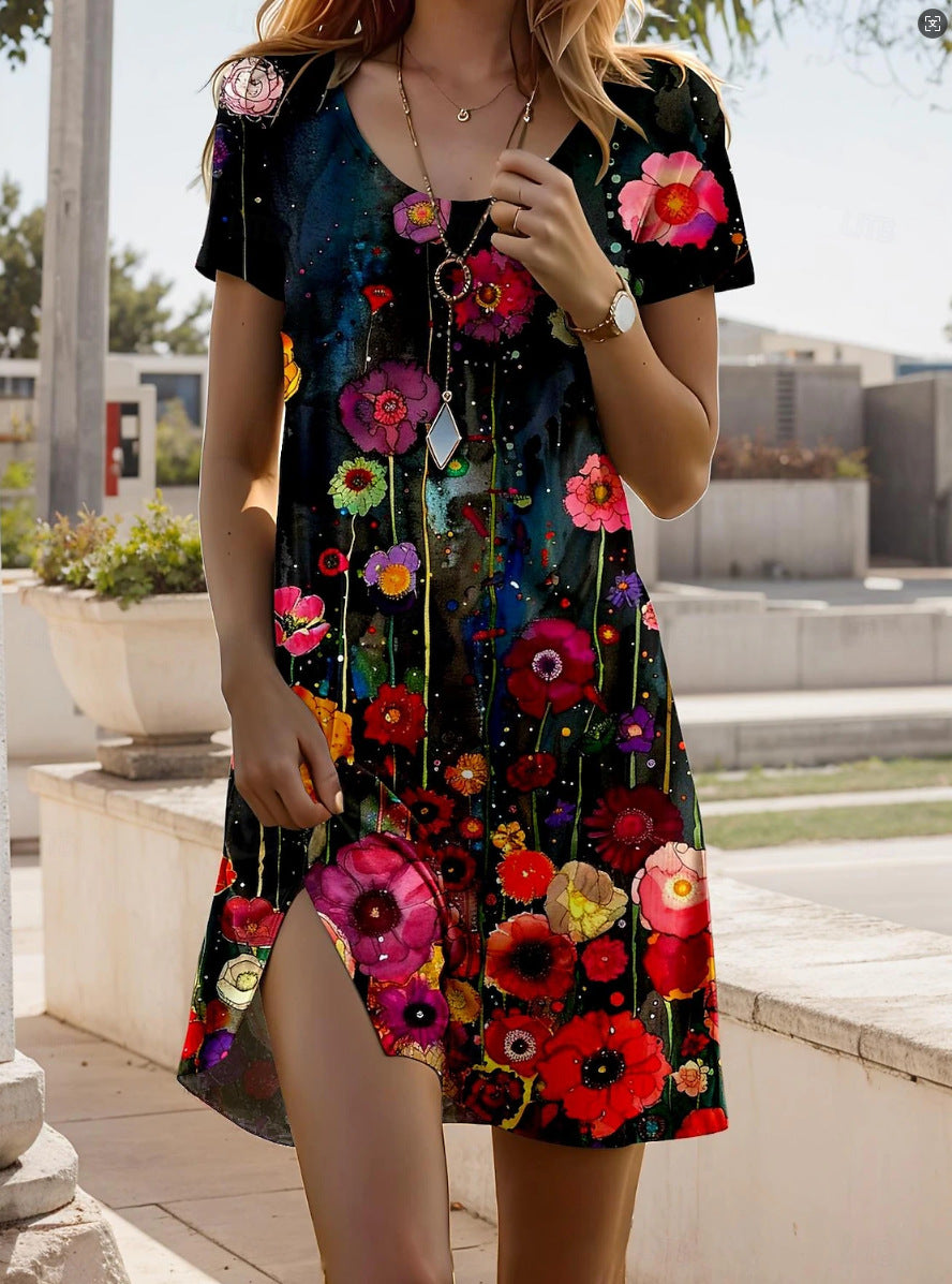 Mintás ruha rövid ujjakkal