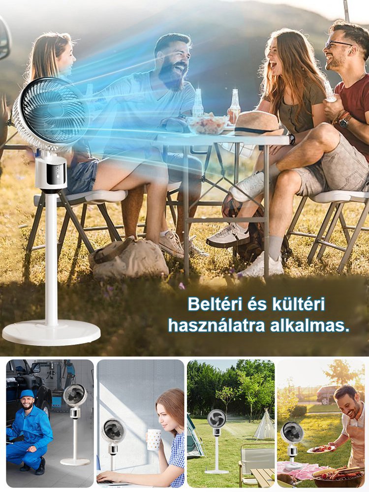 Halk nélküli, energiatakarékos, körkörös forgású álló ventilátor