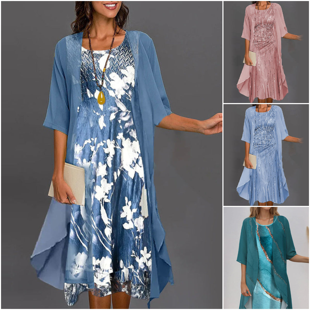 đ„đElegĂĄns, kĂ©trĂ©szes, virĂĄgmintĂĄs sifon ruhĂĄk