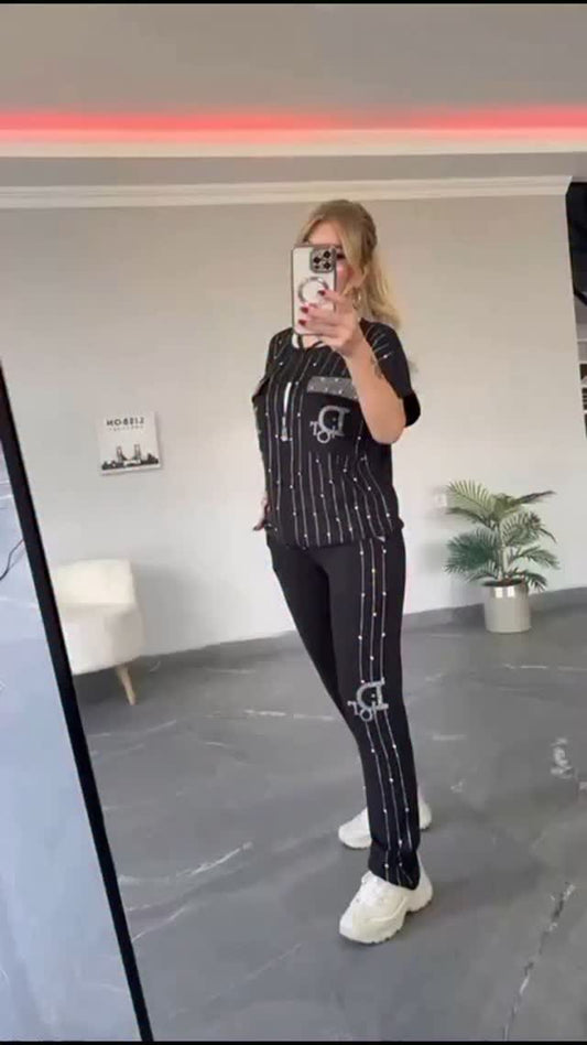 💎Kétrészes szett cipzárral és kristályokkal