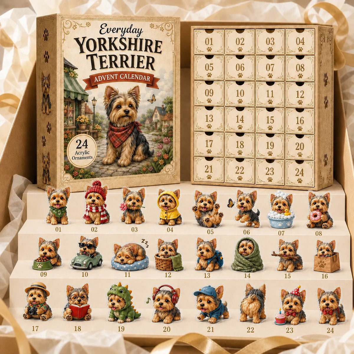 đ„âšYorkshire Terrier 2D Advent Calendar â 24 Unique Yorkie Acrylic Ornaments & Daily Christmas Surprises