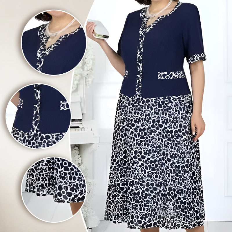 Elegáns, kétrészes, műszálas női ruha virágmintával