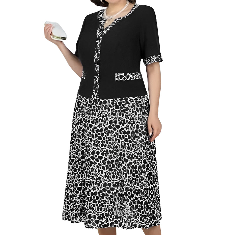 Elegáns, kétrészes, műszálas női ruha virágmintával