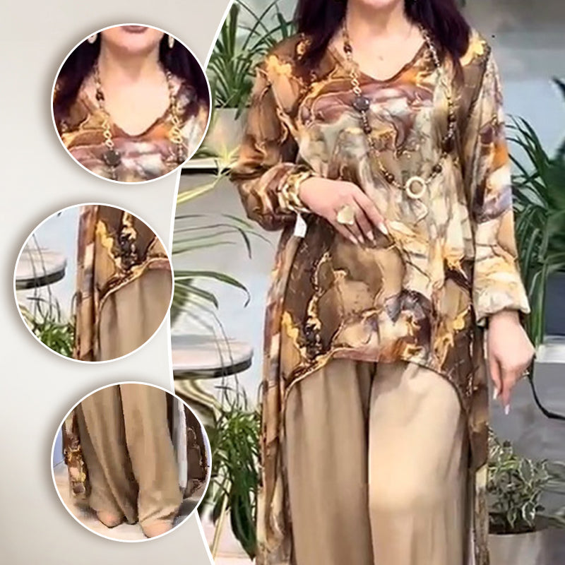 ❤️Női kétrészes szett trendi mintás felsővel és nadrággal