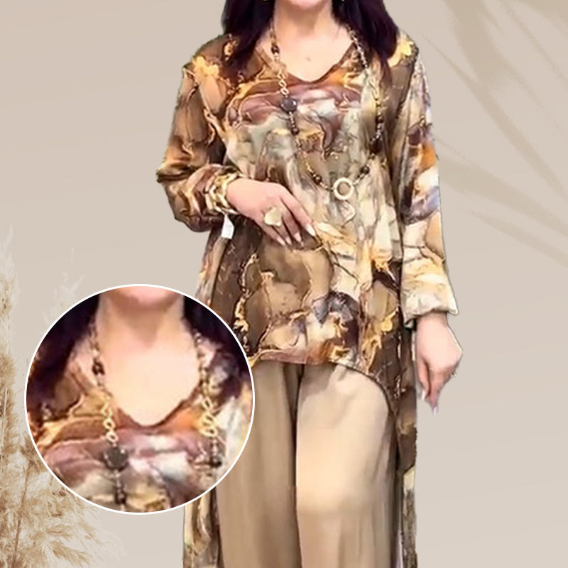 ❤️Női kétrészes szett trendi mintás felsővel és nadrággal