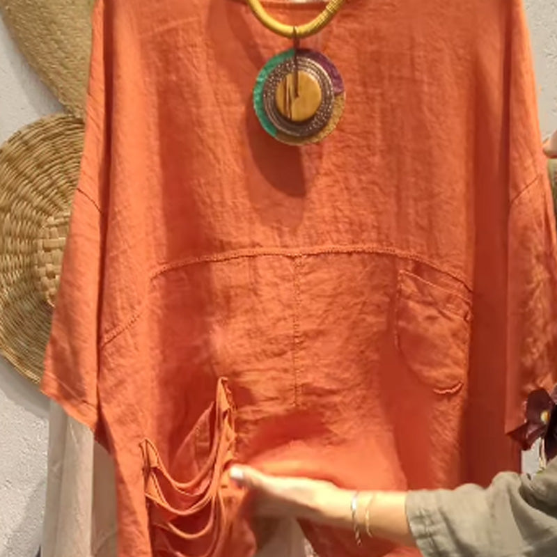 ✨Lenge felső oldalsó zsebekkel, laza szabású nőknek