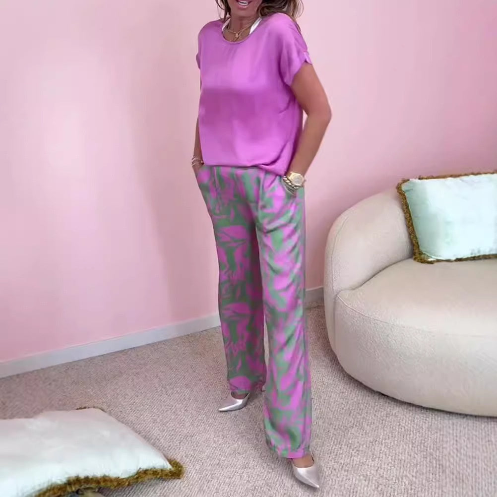 đăS-4XLăđKĂ©trĂ©szes szett - kerek nyakĂș felsĆ Ă©s bĆ szĂĄrĂș, mintĂĄs nadrĂĄg