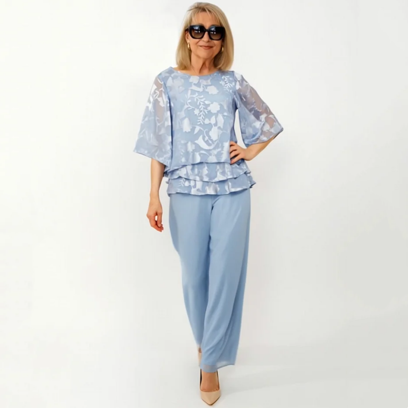 Elegáns női felsők megkötővel és bő nadrággal egy szettben