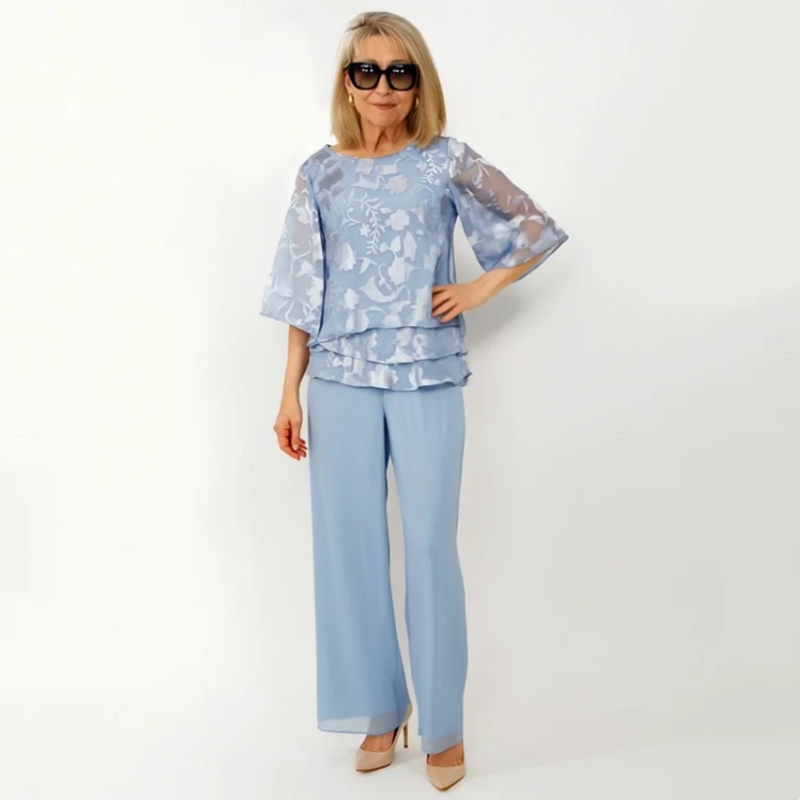 Elegáns női felsők megkötővel és bő nadrággal egy szettben