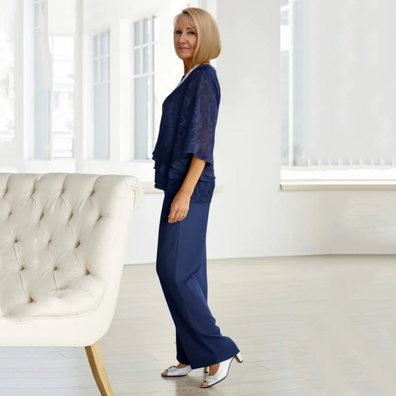 Elegáns női felsők megkötővel és bő nadrággal egy szettben