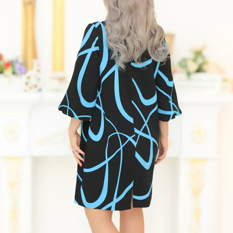 🌸 Mintás ruha kerek nyakkal és hétnegyedes ujjakkal