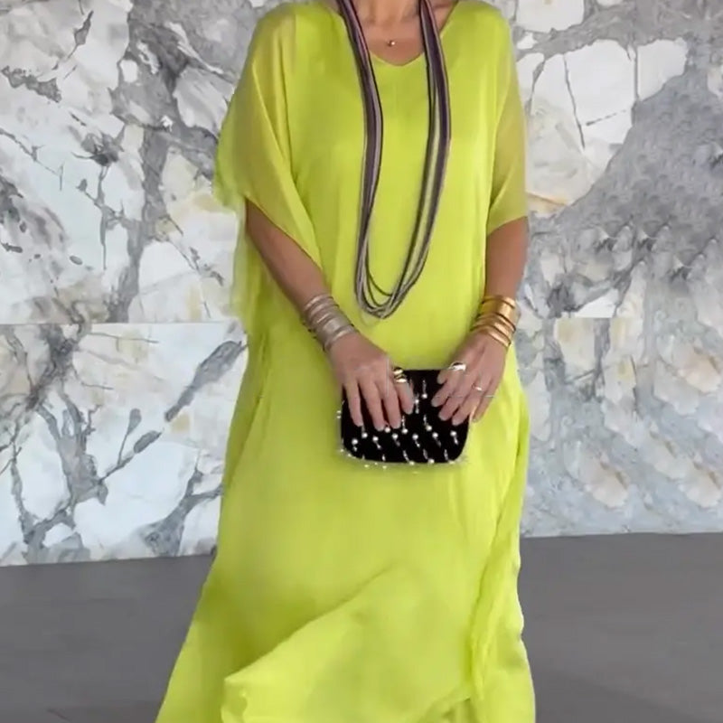 Női lélegző, laza V-nyakú maxi ruha