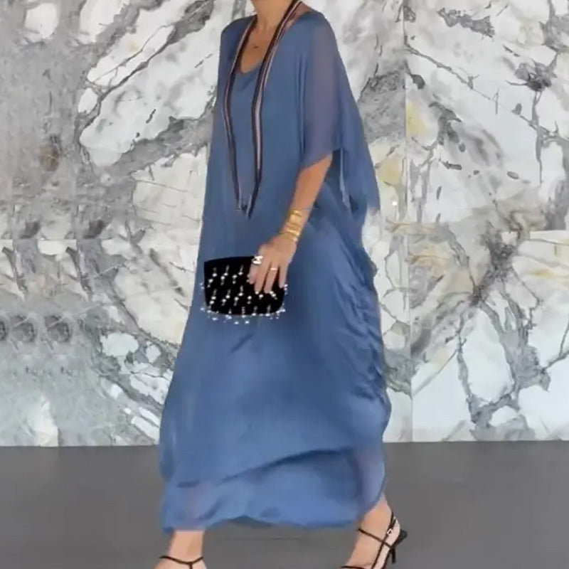 Női lélegző, laza V-nyakú maxi ruha