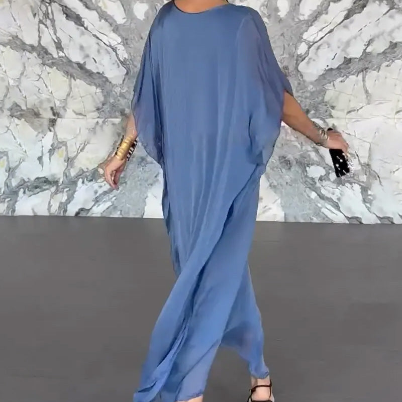 Női lélegző, laza V-nyakú maxi ruha