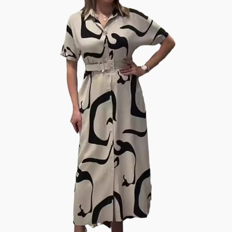 Női nyomtatott rövid ujjú hosszú ruha