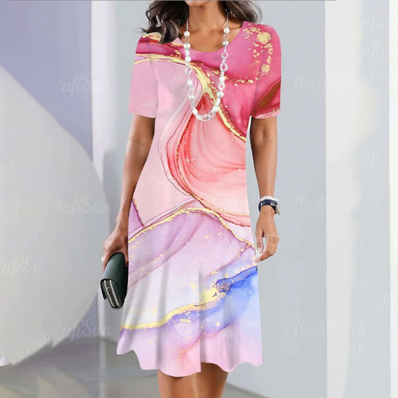 🌹Rózsa nyaklánc ingyen🌸Női alkalmi sokoldalú nyomtatott ruha