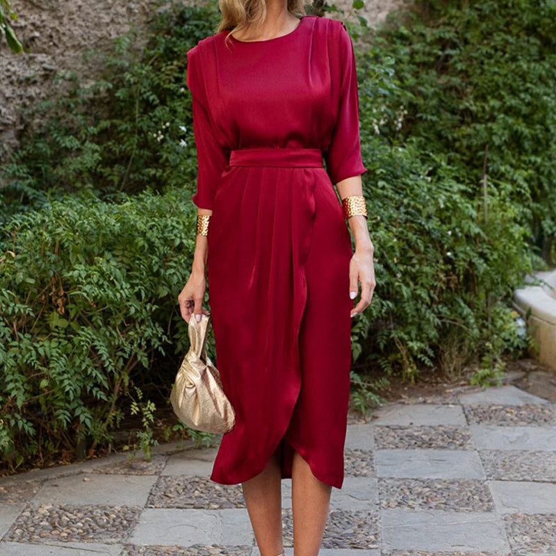 【S-4XL】👗Egyszínű, magas derekú ruha🥰