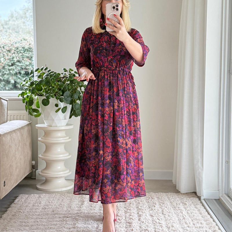 🌺 Női elegáns, mintás, laza maxi ruha