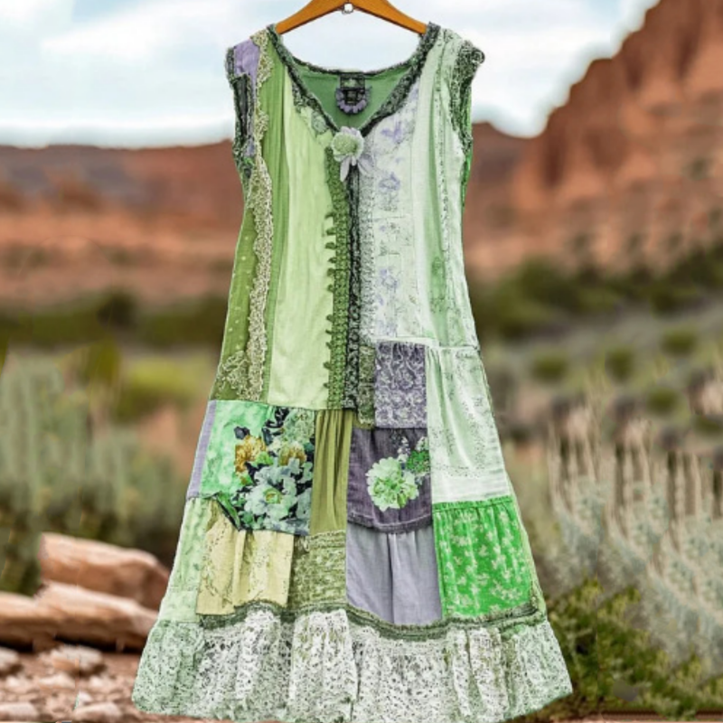 🔥 Vintažinio stiliaus gėlėta suknelė be rankovių moterims 🍃👗-LT