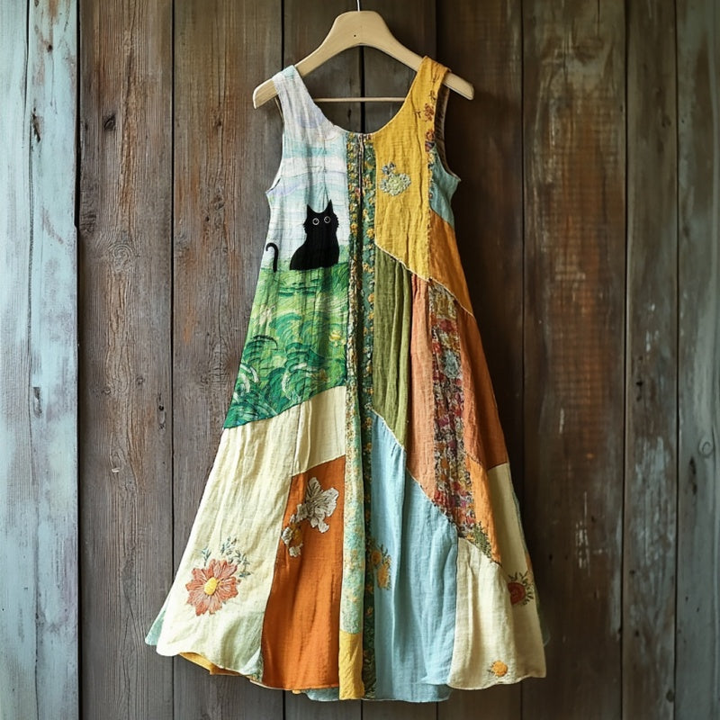 🔥 Γυναικείο vintage φόρεμα με φλοράλ στάμπα χωρίς μανίκια 🍃👗-GR