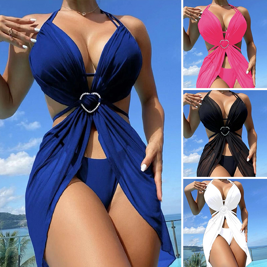 ✨Kereszt és korona nyaklánc👑👙Egyszínű, pántnélküli bikini 3 darabos szett