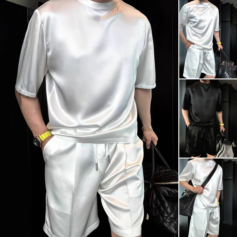 Férfi lezser monokróm blúz és bermuda kétrészes szett