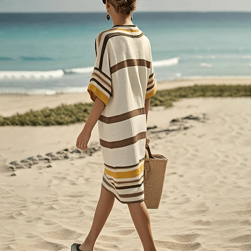 【S-3XL】👗Női V-nyakú csíkos ruha