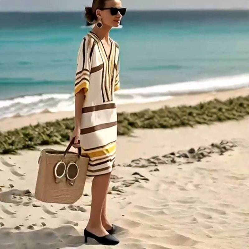 【S-3XL】👗Női V-nyakú csíkos ruha