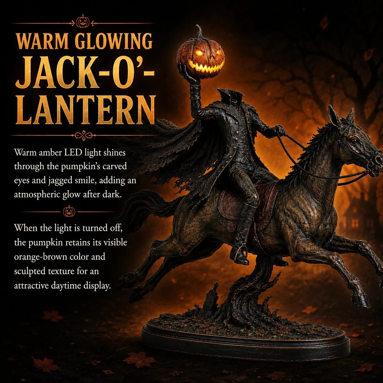 Éjféli Üldözés Fej Nélküli Lovas LED Figura – Halloween Dekoráció