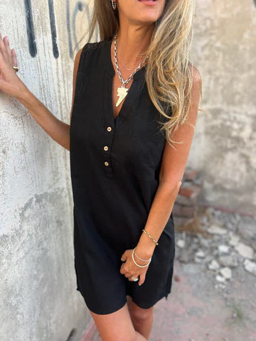 Női egyszínű pamut és lenvászon ruha