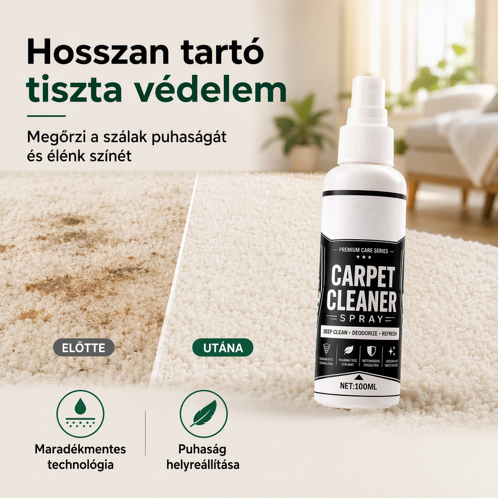 ⚡ Ipari hatékonyság, azonnali eredmény🧹 Szőnyegmélytisztító spray – mikrobuborék-technológia + anyagbarát | Szőnyegekhez, kanapékhoz és autó belső teréhez alkalmas, semlegesíti a kellemetlen szagokat ✨