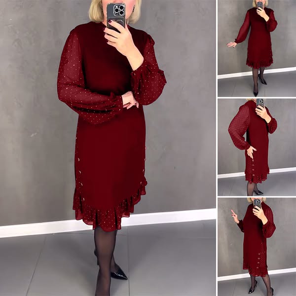 🔥👗[S~5XL]Új divatos, bő, fodros ruha, egyszínű, hosszú ujjú