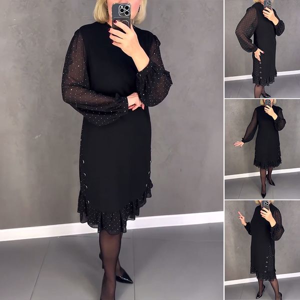 🔥👗[S~5XL]Új divatos, bő, fodros ruha, egyszínű, hosszú ujjú
