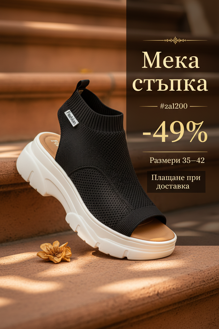 👡Női szandálok 4,5 cm-es platformmal és kötött anyaggal - 2 színben, 35-42-es méretben