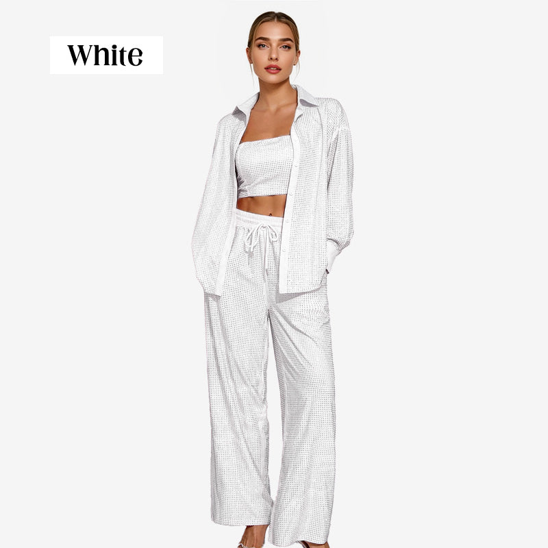 Gyönyörű blézer, kényelmes béléssel és bő szárú nadrággal (3 részes)