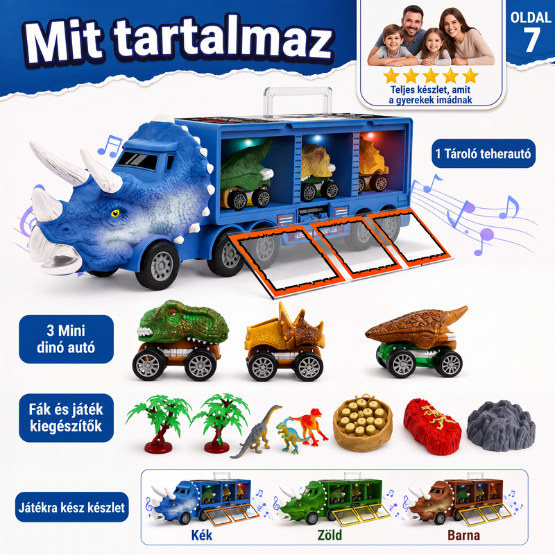 🦖Interaktív dinoszaurusz szállító játékautó