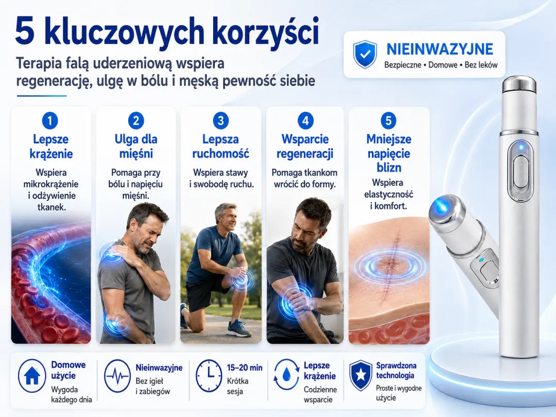 🤵💪Zwiększ swoją witalność. Odzyskaj pewność siebie w intymnych chwilach. Zaawansowana terapia falą uderzeniową, która wspiera męski komfort seksualny i łagodzi problemy z mięśniami, stawami i ścięgnami.