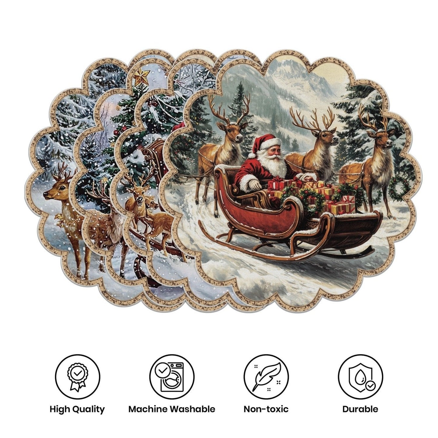 10 szt. Zimowe podkładki w kształcie poinsecji i szyszek sosnowych, podkładki na stół z antypoślizgowej tkaniny