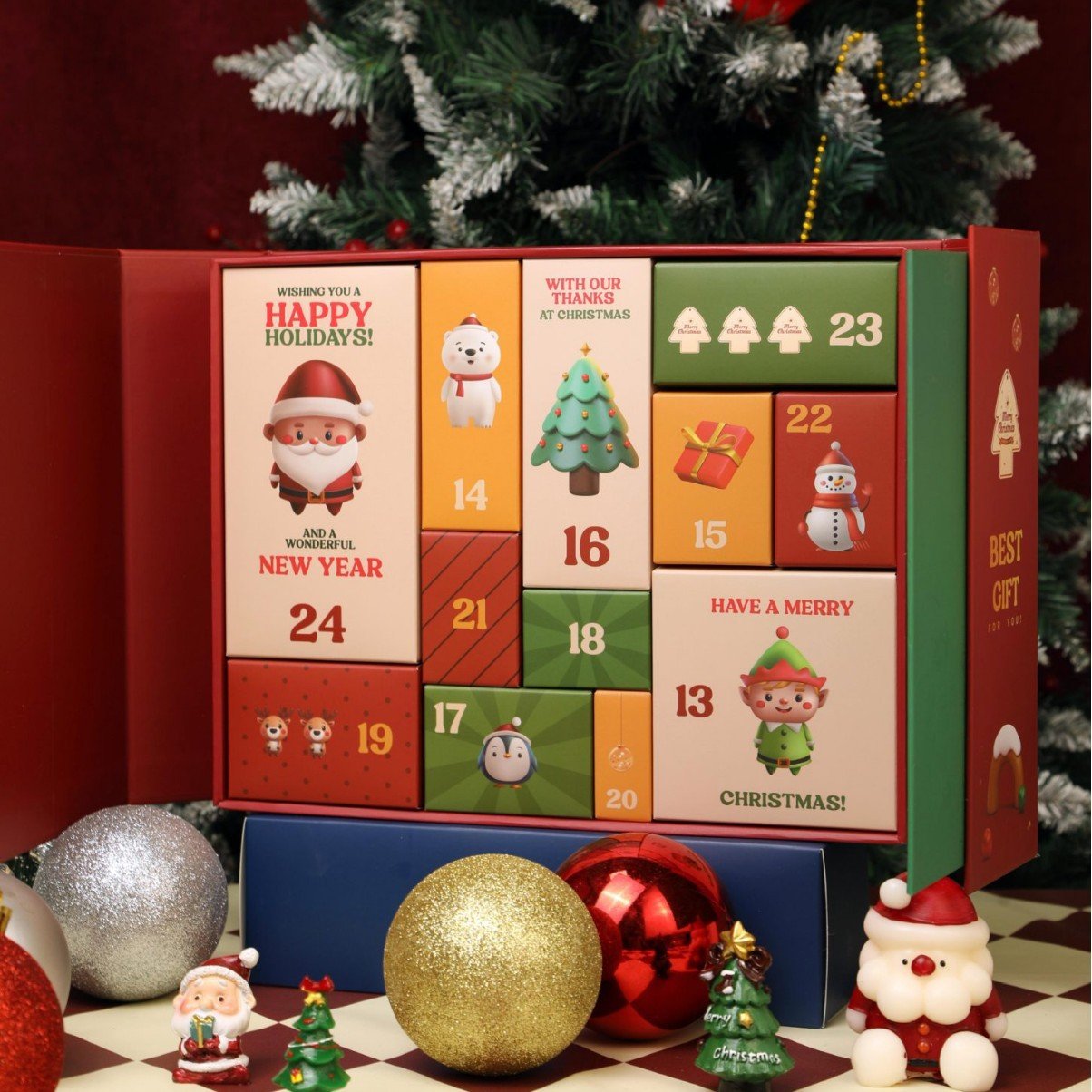 Rózsaszín Márvány Adventi Naptár 2025, 24 nap karácsonyig visszaszámláló doboz