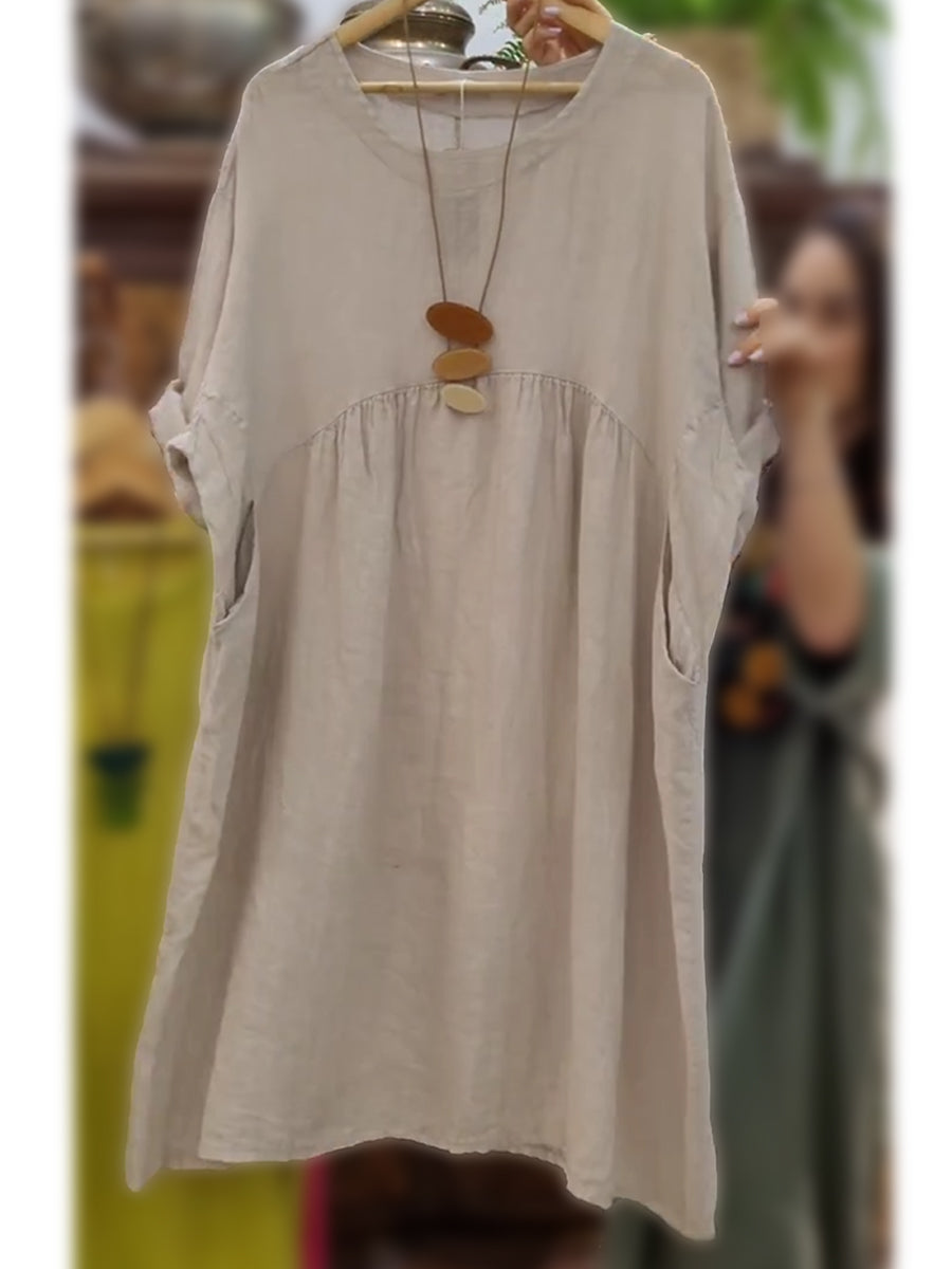 Női pamut és lenvászon zsebes ruha