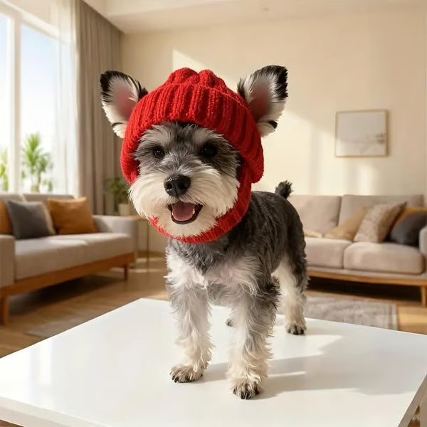 🐾Piros kutyasapka akrilfonalból - Meleg téli sapka