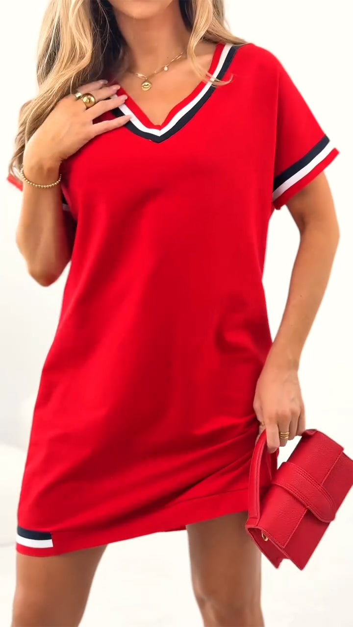 Női lezser ruha kontrasztos szegéllyel