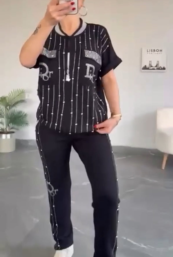 💎Kétrészes szett cipzárral és kristályokkal