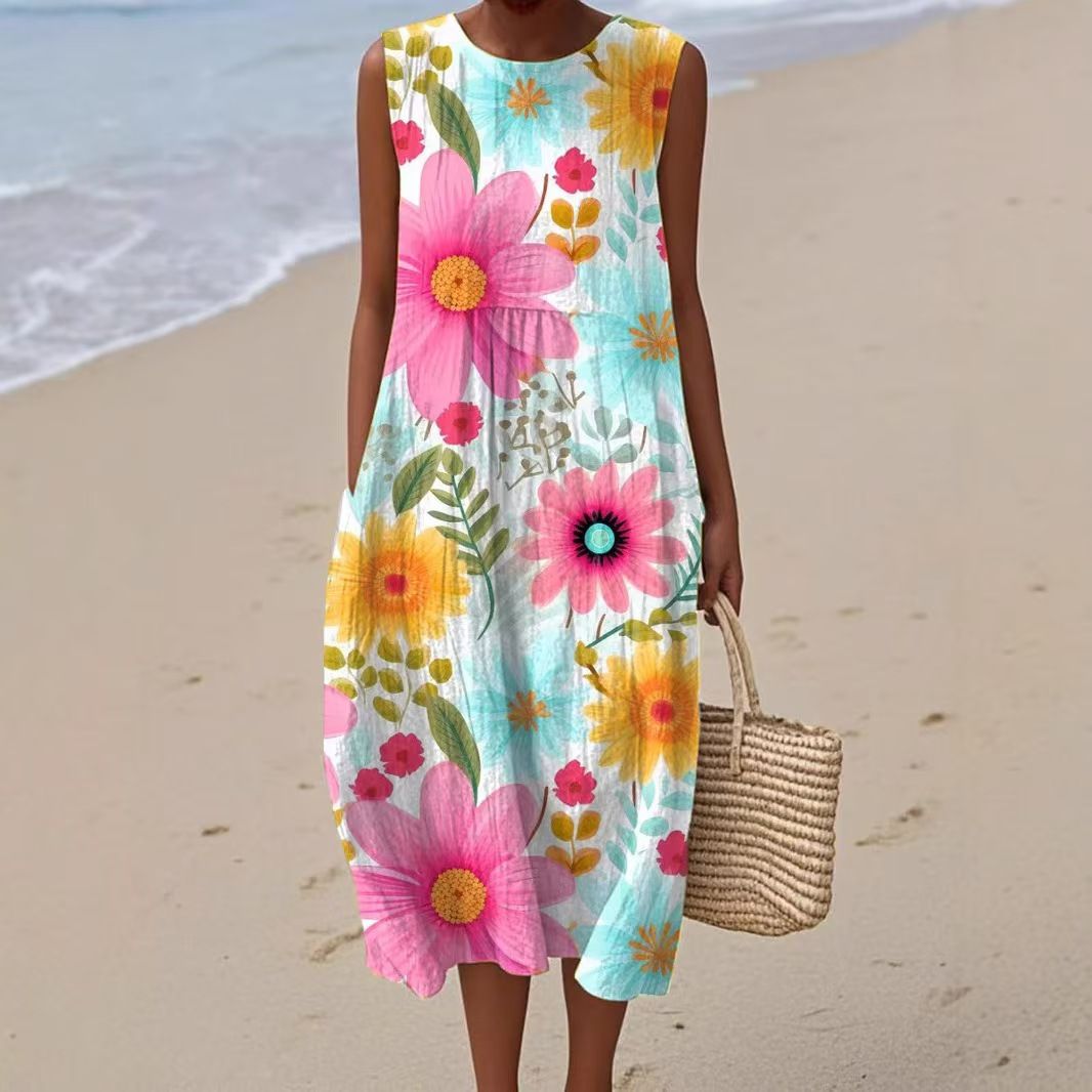Női nyári ujjatlan ruha kerek nyakkivágással