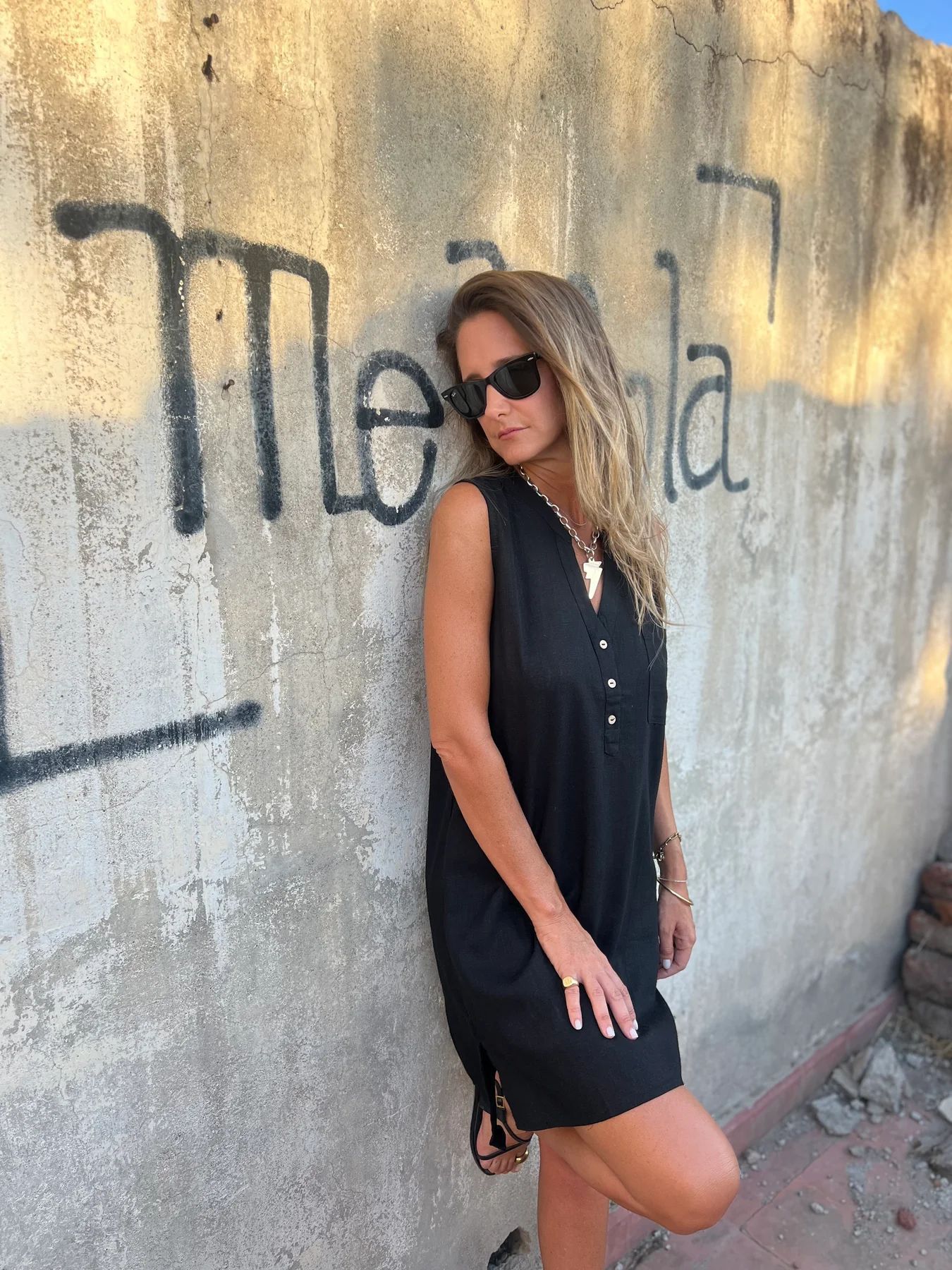 Női egyszínű pamut és lenvászon ruha