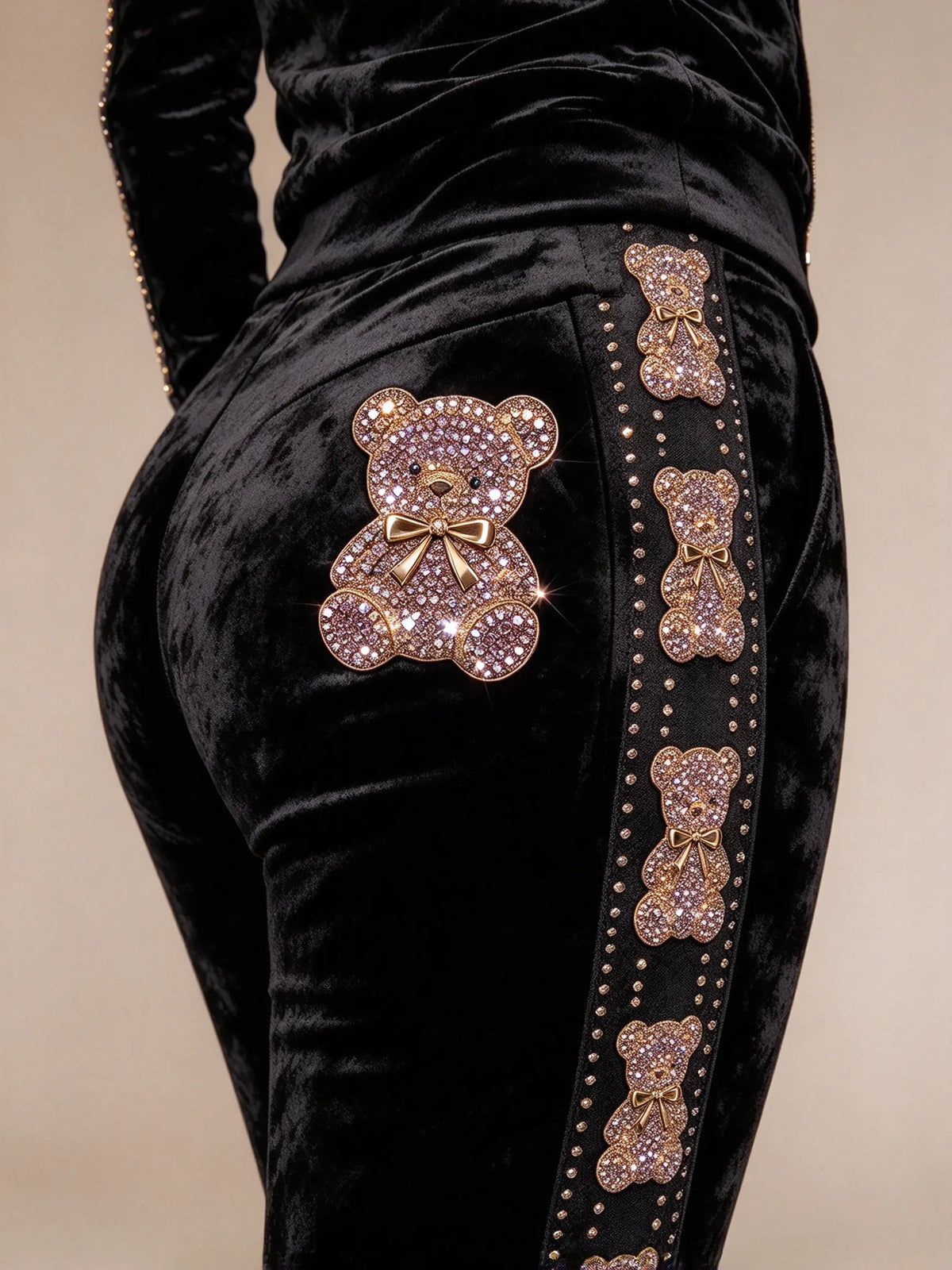 Women's Fashion Rhinestone Teddy Bear Two-Piece Set