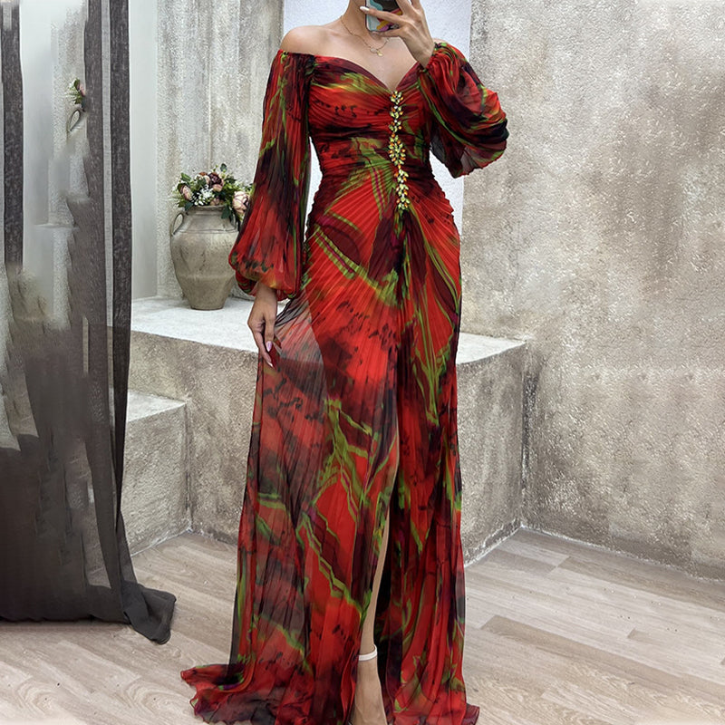 ✨【Karcsúsító Varázsló】Női Pánt nélküli Ruha✨ | Vonzó pánt nélküli dizájn | Rakott részletek | Kivágott hasíték, kényelmes hosszú ujjú