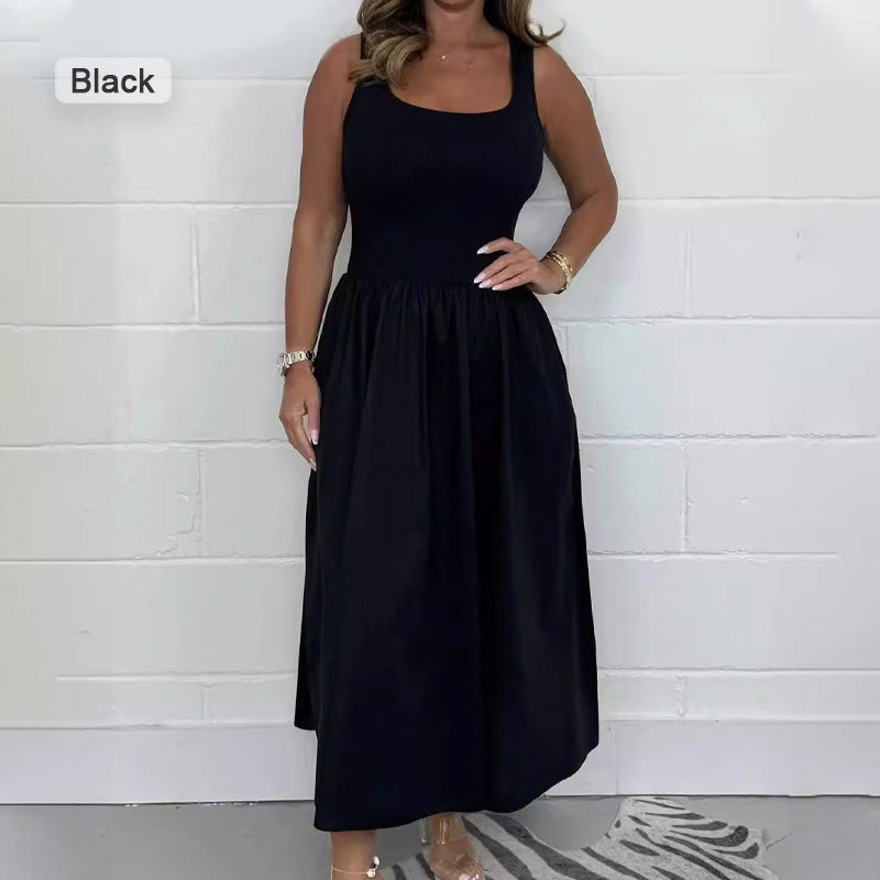 2025🌷Női alkalmi egyszínű egyszínű ujjatlan ruha